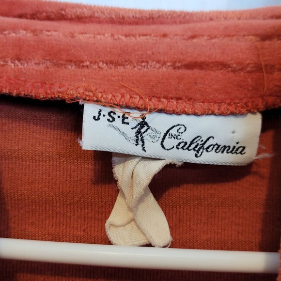 Vintage Velour Pullover Shirt Long Sleeve Rust Red V Neck Textured Stripe - Picture 5 of 8